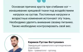 Характерные причины и лечение хруста в коленях